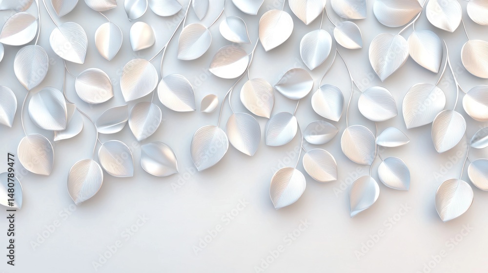 Poster Three dimensional silver leaf pattern with light and shadows