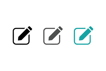 Pencil Edit Icon Set. Flat Design Symbols in Black and Teal.