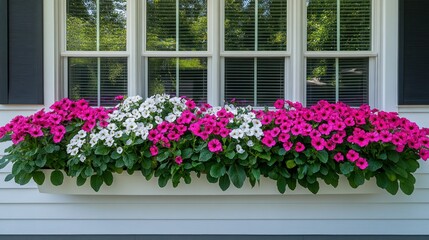 Colorful flower box on a window sill