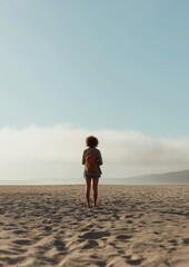 Backpacking on a New Zealand Beach – Woman Exploring Coastal Beauty,  woman with curly hair, travel, backpack, beautiful landscape, beaches, clear skies