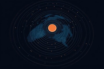 A stylized depiction of the earth within concentric circles.