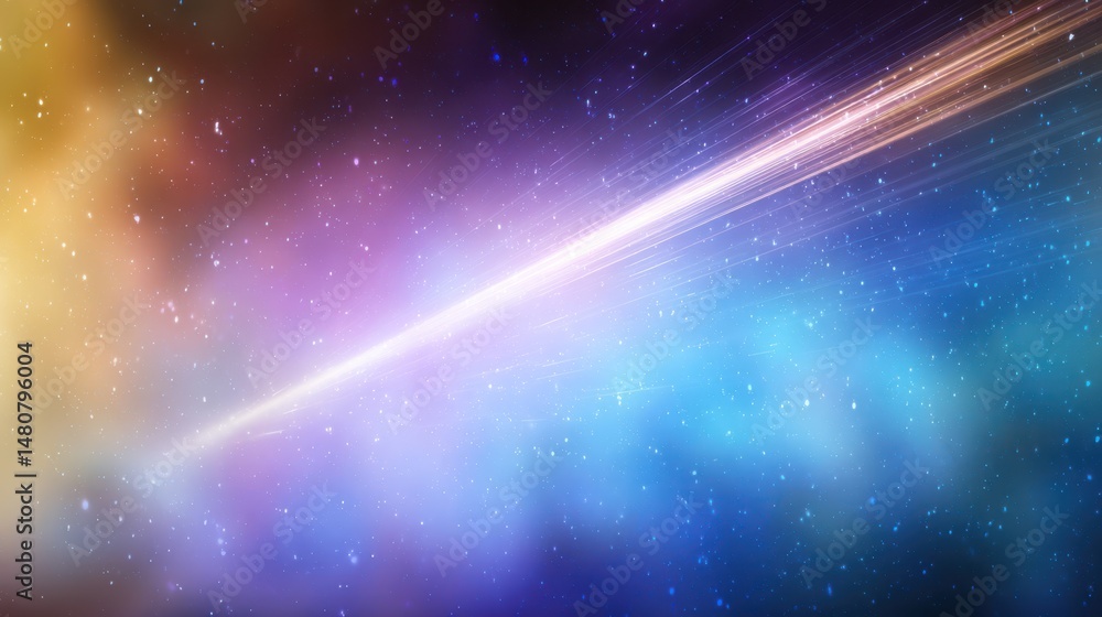 Poster Glowing comet trail with cosmic particles in a vibrant deep space sky, perfect for tech, science or astronomy visuals.