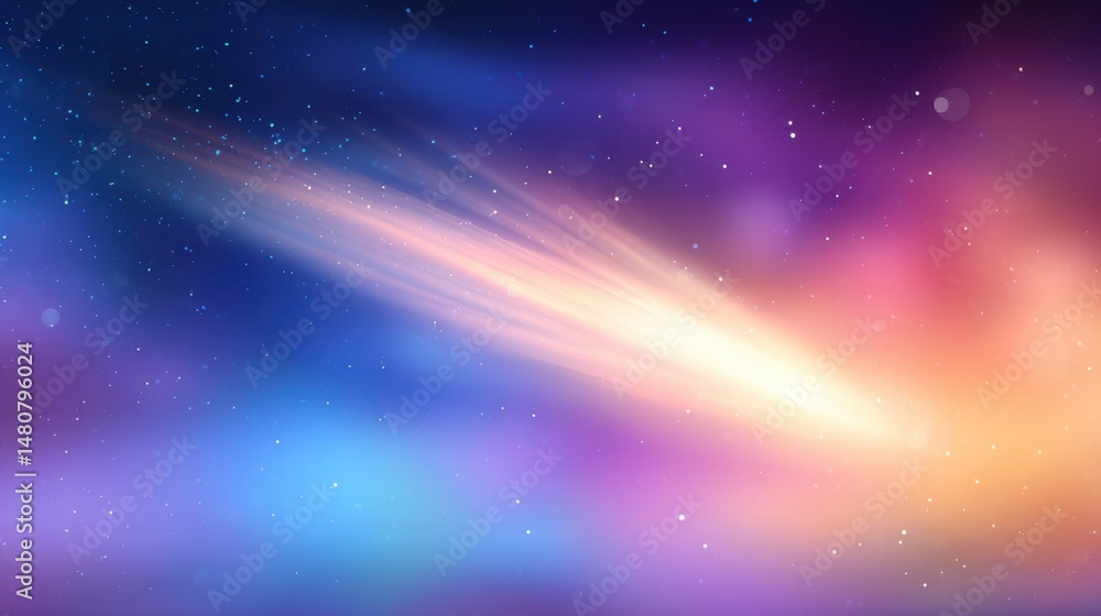 Poster Abstract background with glowing comet trail crossing a deep space sky, vibrant particles, motion blur, cosmic dust and gradient nebula colors