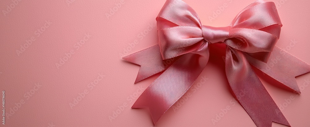 Poster a delicate pink satin ribbon bow rests elegantly on a matching pink background, creating a simple ye
