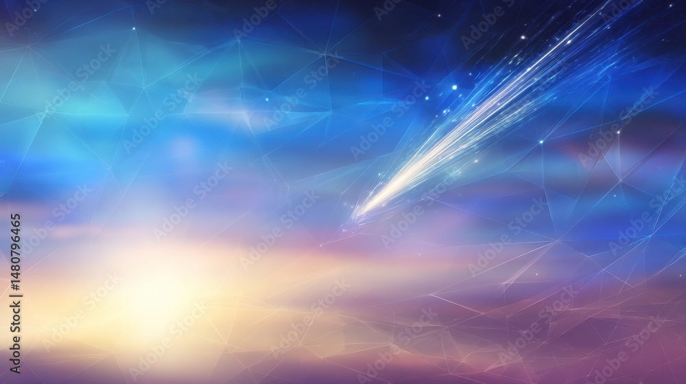 Poster Geometric comet background with bright core and sharp motion lines...