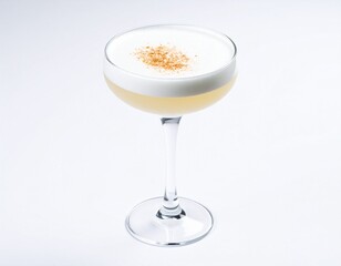 Pisco Sour Cocktail con Limón sobre Fondo Blanco