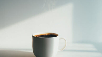 cup of coffee, on white background, steaming