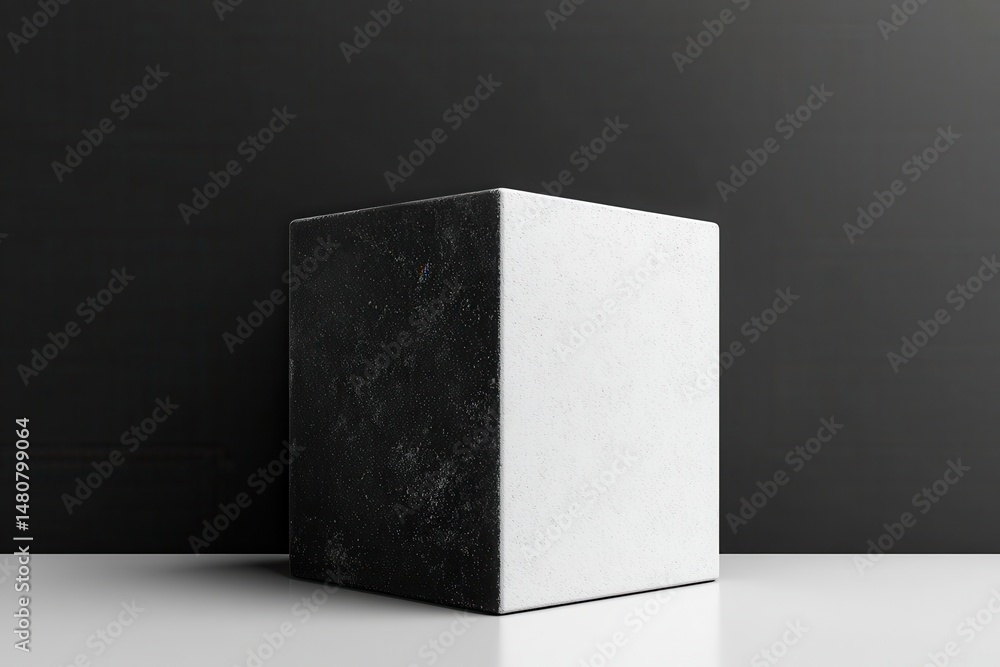 Leinwandbilder Minimalist composition featuring a white cube on a surface against a monochrome background with contrasting shades