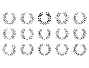 Collection of Black and White Laurel Wreath Icons for Achievement Design