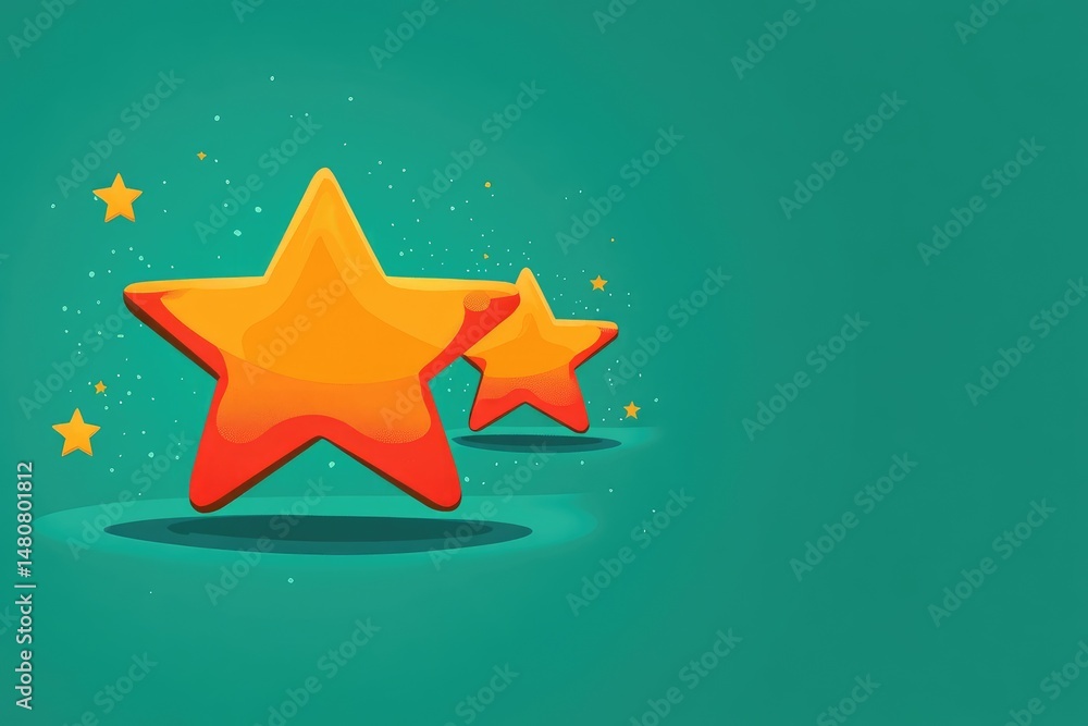 Poster two bright glowing stars and tiny sparkles float in space