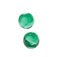Two glossy green glass marbles showcasing light reflections against a clean background, perfect for decorative use or artistic photography. on transparent background