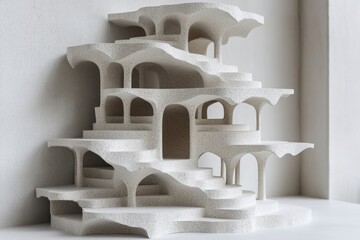Layered architectural model, abstract cave-like structure