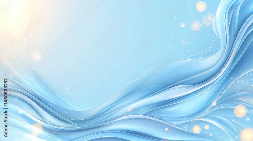 Poster Elegant flowing blue waves create a shimmering abstract background