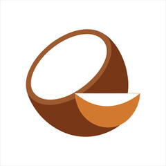 Coconut with Half Slices Isolated Vector Art Illustration