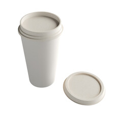 Eco-friendly white coffee cup with lid, perfect for takeout drinks in a modern caf&eacute; setting on transparent background