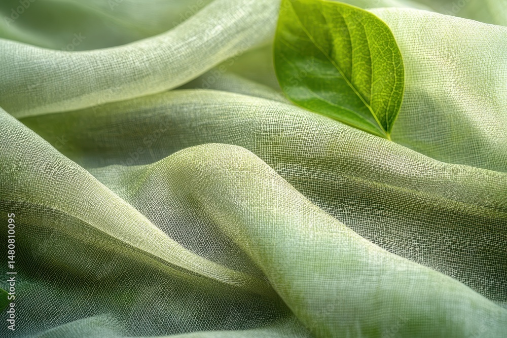 Aufkleber soft green fabric draping elegantly under natural light highlights textures and folds for a serene a