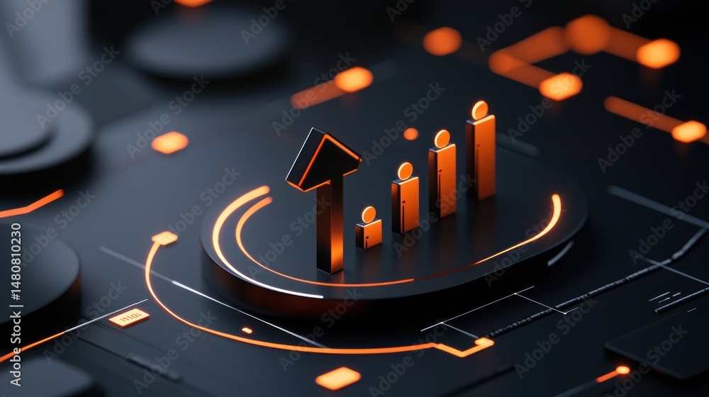 Poster business growth chart with upward arrow on abstract background