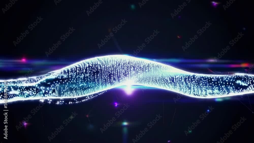 Poster flowing abstract waves of glowing particles illuminate digital space, creating a captivating visual 