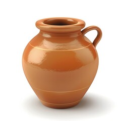 Polished terracotta jug with a handle, isolated on white.