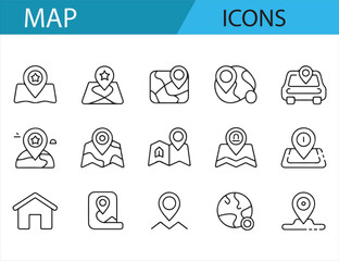 Simple Vector Icons Representing Map Locations and Directions
