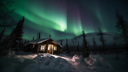 Aurora Borealis Cabin Night Sky.