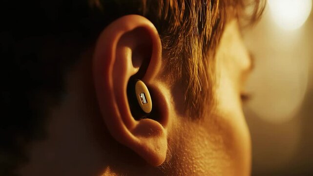 A man ' s ear with a ring on it