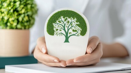 Hands holding a tree shaped decoration concept of nature
