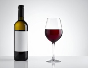 Elegante Botella y Copa de Vino Chileno sobre fondo blanco