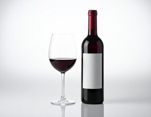 Elegante Botella y Copa de Vino Chileno sobre fondo blanco