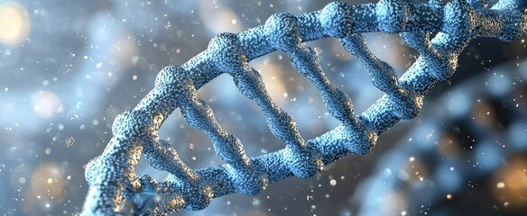 Close-up of a double helix structure, intricate details highlighted, set against a bokeh background