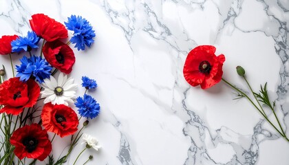 White Marble with Memorial Day Flowers
