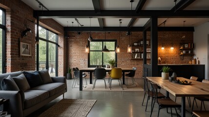 industrial summer home with exposed brick and metal details