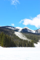 FIELD, BRITISH COLUMBIA, CANADA - April 13th 2025: A stunning spring time day at Emerald Lake in Yoho National Park, British Columbia with unreal, scenic nature views in popular tourism area of Canada
