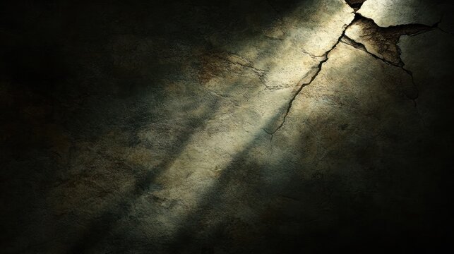 Dark textured wall with cracks and dramatic lighting grunge background