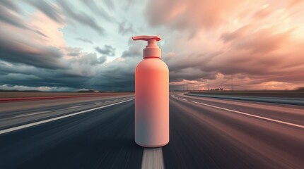 Empty Bottle on Highway Sunset.