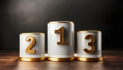 Empty 3D Podium with Gold Trim and Numbers 1, 2, 3 – Realistic Award Display,  display & presentation, Award Presentation Ceremony 16X9
