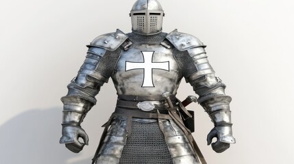 Medieval knight in full silver armor historical military warrior fantasy game design illustration