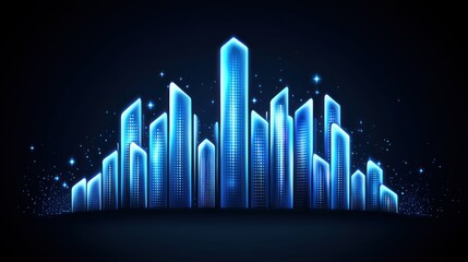 Obraz premium Futuristic blue city skyline illuminated with glowing light effect