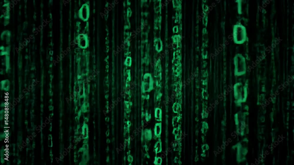 Poster green digital numbers falling animation background abstract