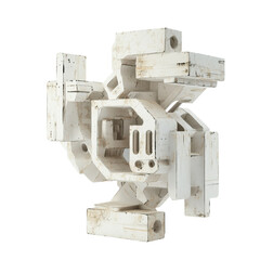 Naklejka premium Abstract White Mechanical Sculpture with Industrial Design Elements and Weathered Texture on transparent background