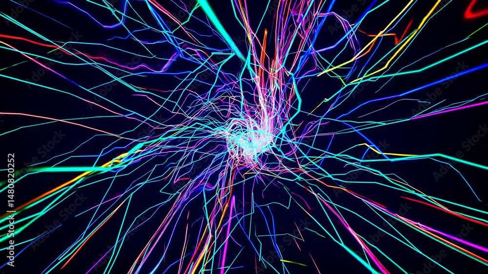 Aufkleber numerous vibrant neon lines converge towards the center, forming a dynamic vortex against a dark bac