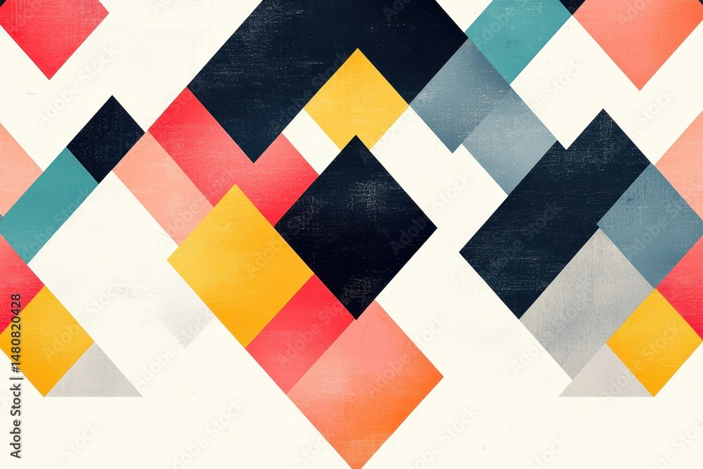 Aufkleber Vibrant geometric patterns showcasing colorful triangles and squares on a textured surface in a modern art design