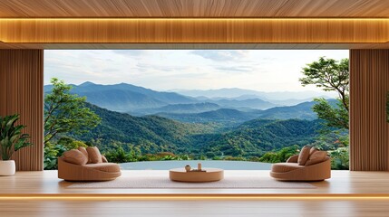 Obraz premium Interior living room offers breathtaking view of mountain landscape