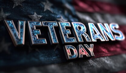 Patriotic Veterans Day text with flag background.