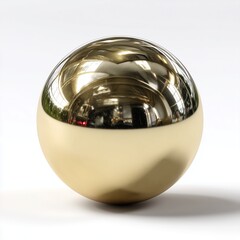 Mirror-finish gold metallic sphere on plain bright white background no shadows, flawless reflection, luxury object