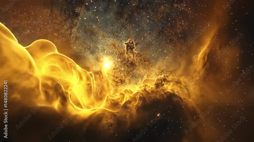 Poster detailed view of a nebula with cosmic dust clouds and bright stars creating a mesmerizing sight