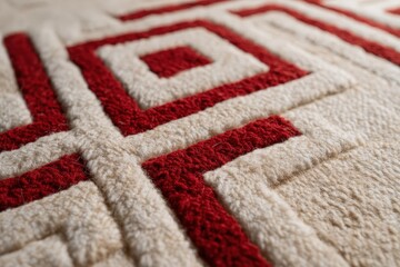 Close-up view of a textured rug with a geometric pattern.