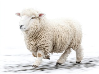 White sheep running in snow