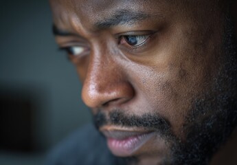 Obraz premium Close-up of a contemplative Black man deep in thought.