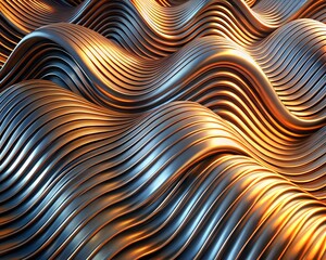 3d Render Abstract Metallic Wave Pattern